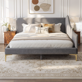 Sunvega Modern Upholstered Twin Daybed with Headboard Armrest Linen Fabric