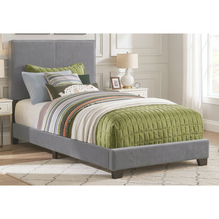 Sunvega Twin Size Upholstered Bed Frame in Soft Grey Leather Look Material