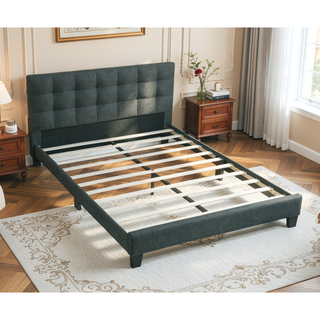 Sunvega Modern Light Gray Upholstered Tufted Headboard California King Platform Bed