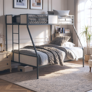 Sunvega Contemporary Black Metal Twin Over Full Bunk Bed with Ladder