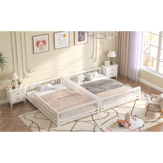 Sunvega Heavy Duty Twin XL over Queen Metal Bunk Bed Frame with Safety Guardrails