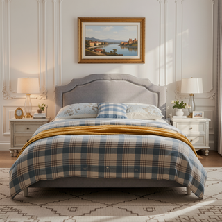 Sunvega Upholstered Queen Size Headboard with Durable Metal Legs and Nailhead Trim