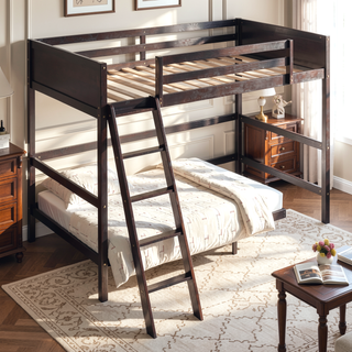 Sunvega Solid Wood Twin Size Loft Bed with Ladder and Guard Rails for Safety