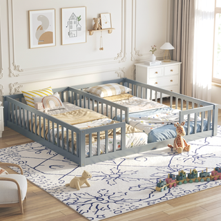 Sunvega Double Twin Floor Bed with Guardrails for Compact Rooms and Limited Space