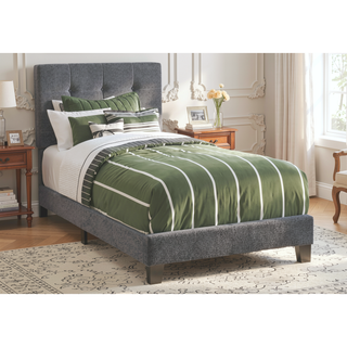 Sunvega Twin Size Upholstered Bed Frame in Dark Grey Boucle with Tufted Headboard