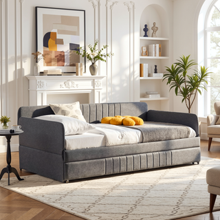 Sunvega Sturdy Metal Frame Twin Size Daybed Sofa Bed with Trundle for Living Room