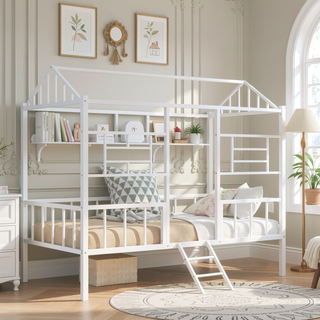 Sunvega Twin Size Metal House Bed Frame with Slatted Support No Box Spring Needed