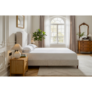 Sunvega Minimalist Upholstered Wingback Queen Bed with 54 Inch Headboard