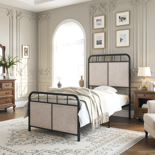 Sunvega Unique Flower Sturdy System Metal Bed Frame with Headboard and Footboard