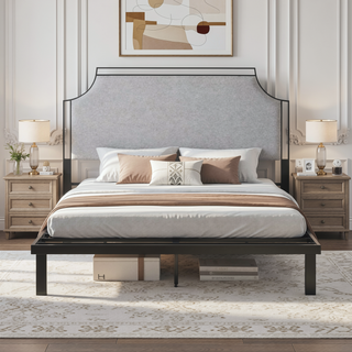 Sunvega Traditional Upholstered Metal Queen Bedframe with Fire Resistant Fabric