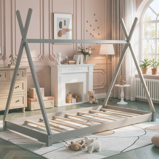 Sunvega Twin Size House Platform Bed with Triangle Structure in Gray