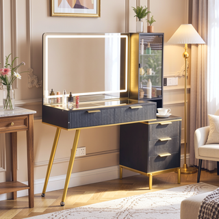 Sunvega Vanity Desk with 36 Inch Illuminated Mirror and 5 Drawers for Bedroom