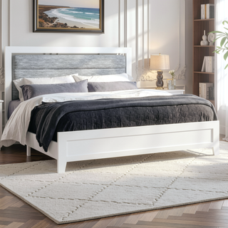 Sunvega White Queen Upholstered Bed with Modern LED Accent Lighting