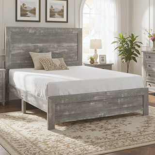Sunvega Gray Finish Full Size Panel Bed with Headboard and Footboard