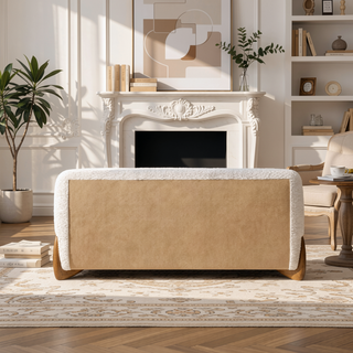 Sunvega Modern Puffy Platform Bed with Arched Headboard in Ivory White Boucle