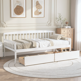 Sunvega Twin Size Pine Wood Daybed with Two Storage Drawers and 10 Support Slats