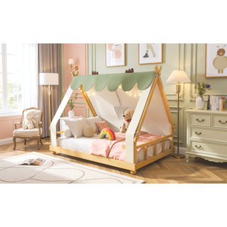 Sunvega Full Size House Bed with Detachable Tent and Light for Kids Room