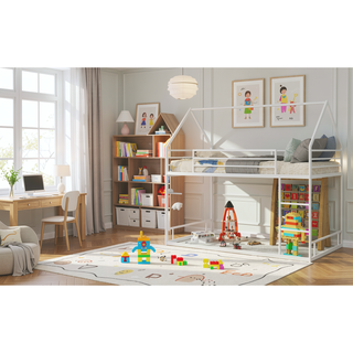 Sunvega Sturdy Metal Twin over Twin Bunk Bed with Safety Guardrail and Ladder