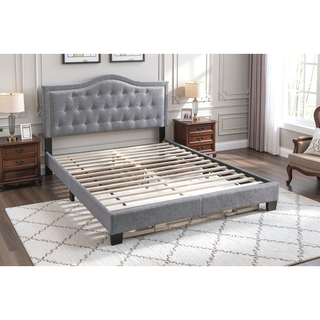 Sunvega European Queen Size Bed with Button Tufted Headboard and Charcoal Finish