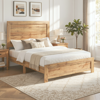 Sunvega Natural Finish Full Bed with Headboard Footboard and Rails