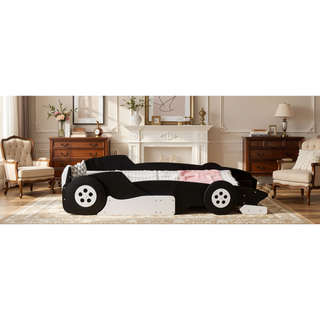 Sunvega Twin Size Race Car Platform Bed with Wheels and Safety Rails