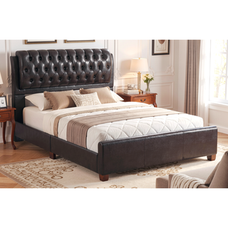 Sunvega Elegant Dark Brown Full Bed Frame with Contemporary Design for Bedroom