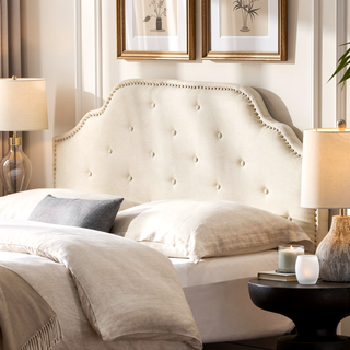 Sunvega Queen Size Upholstered Headboard with Tufted Design and Nailhead Trim