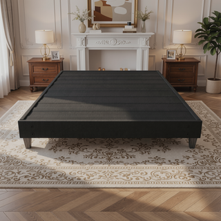 Sunvega Easy Assembly Modern Faux-Wood Legs Fabric Covered Twin Bed Frame