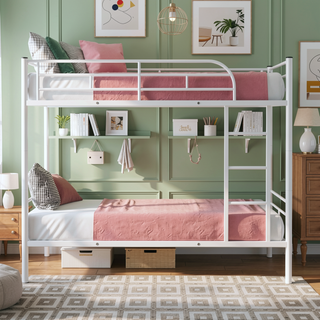 Sunvega Full Over Full Metal Bunk Bed with Chrome Finish and Guardrails