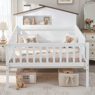 Sunvega Twin Size House Shaped Wood Platform Bed with LED and Built-in Storage