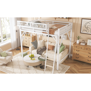 Sunvega Full Metal Loft Bed with Storage Shelf and Ladder for Kids Teens
