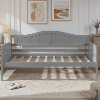 Sunvega Twin Wooden Daybed with Trundle Sofa Bed for Bedroom Living Room Gray