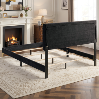 Sunvega Black and Gold Diamond Tufted Upholstered Eastern King Panel Bed Frame