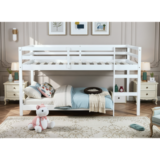 Sunvega Espresso Rubber Wood Low Height Loft Bed with Ladder for Bedroom