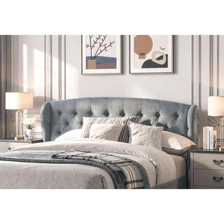 Sunvega Modern Contemporary Wing Back Button Tufted Adjustable Headboard Queen Size Bed
