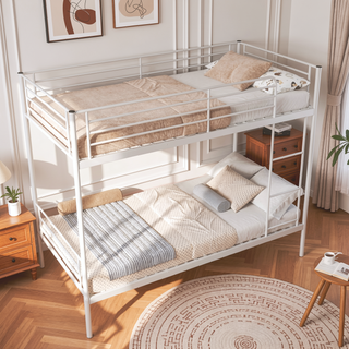 Sunvega Twin Over Twin Metal Bunk Bed with Ladder and Guardrail, Splits into Two Separate Beds