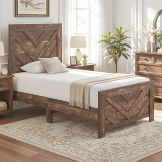 Sunvega Natural Finish Full Bed with Headboard Footboard and Rails