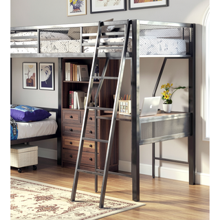 Sunvega Contemporary Silver Grey And Black Metal L-Shaped Triple Bunk Bed