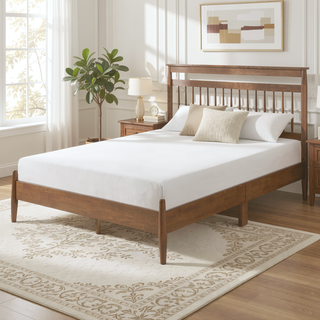Sunvega Transitional Chestnut Finish Wood Frame Full Platform Bed in a Box
