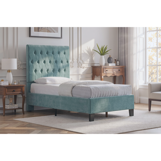 Sunvega Light Blue Twin Upholstered Bed with Transitional Style for Bedroom