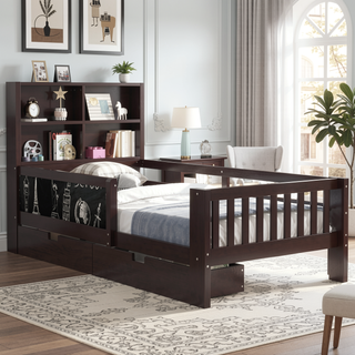 Sunvega Twin Solid Wood Platform Bed with Chalkboard Headboard and Storage Drawers