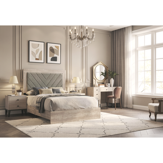 Sunvega Contemporary Cream Queen Size Bed with V-Design Headboard in Gray
