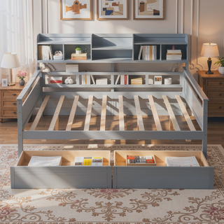 Sunvega Twin Size Daybed with Wood Slat Support, Bedside Shelf, and Two Drawers