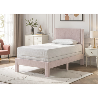 Sunvega Pink Ribbed Upholstered Headboard with Low-Profile Frame for Youth Bedroom