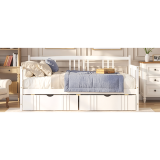 Sunvega Full Size Daybed with Twin Trundle Solid Wood Frame for Living Room