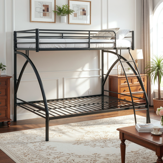 Sunvega Gray Metal Twin/Full Bunk Bed with Guard Rails and Ladder