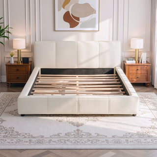 Sunvega Stylish Gray Upholstered King Bed with Faux Leather and Wood Frame