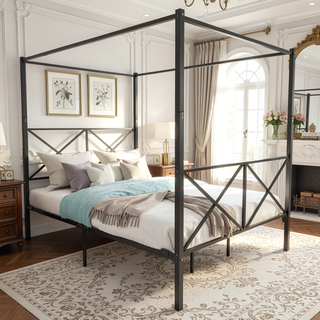 Sunvega Sturdy Full Metal Platform Bed Frame with X Shaped Support and Storage