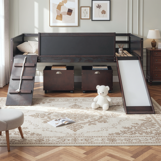 Sunvega Twin Size Pine Wood Loft Bed with Climbing Frame and Slide