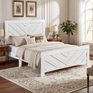 Sunvega Natural Finish Full Bed with Headboard Footboard and Rails